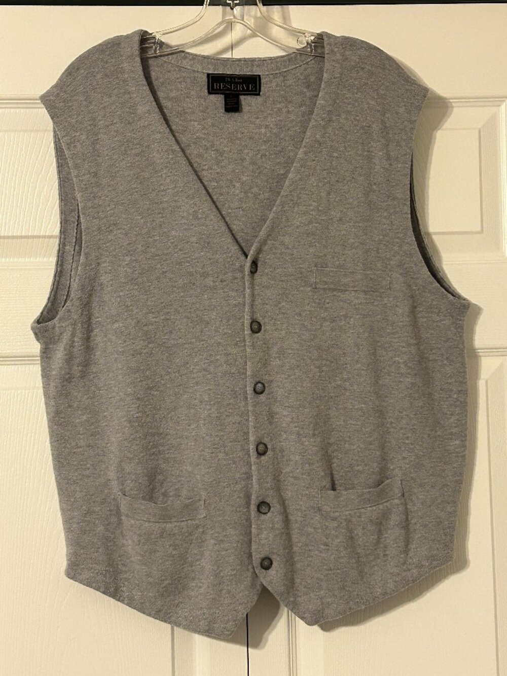 Vintage Mens JOS A BANK Reserve Size L Light Gray Sweater Button Vest